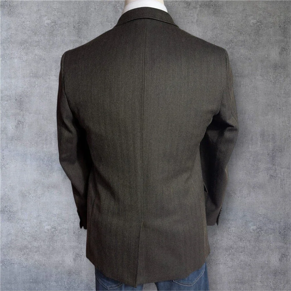 DKNY Mens Blazer Sport Coat Two Button Jacket 40R WOOL Brown Herringbone Suits
